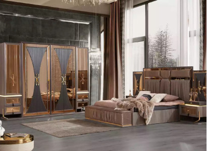 Luxury Sofa Beige Suite Bedroom Double bed Beige Set 5-piece bed